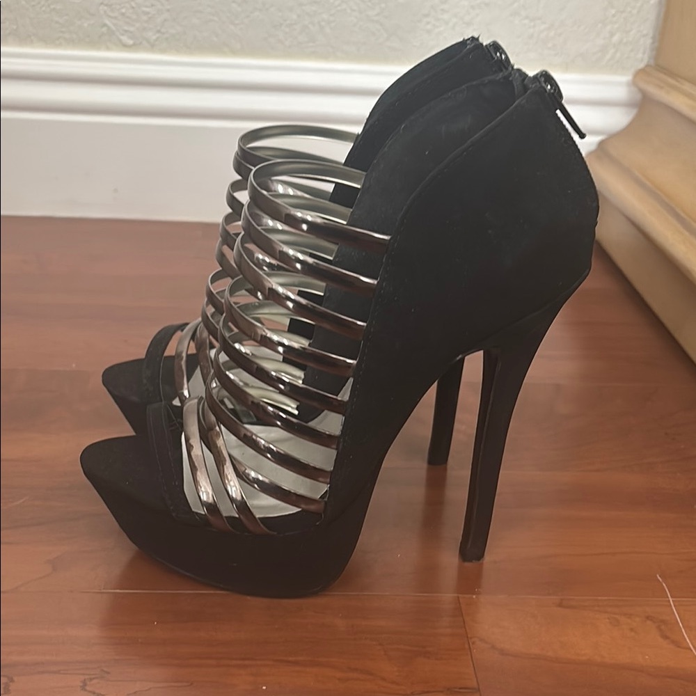 Paprika Black and Silver High Heel Booties